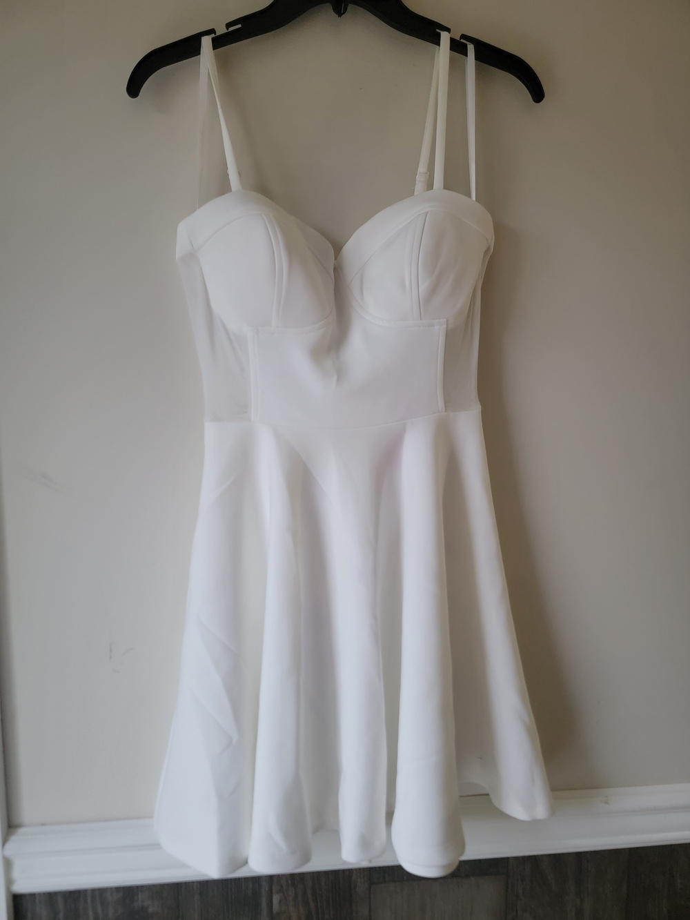 bebe White Spaghetti-Strap Fit & Flare Mini Dress